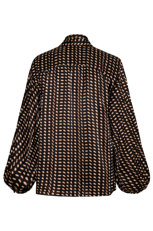 Simonetta Satin Silk Shirt / Black & Ivory Seeds